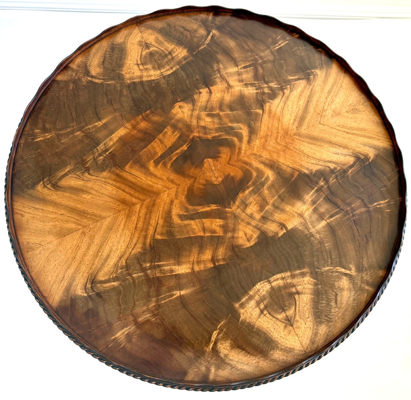 Mid 20th-C Queen Anne Flame Mahogany Round Side Table gallery