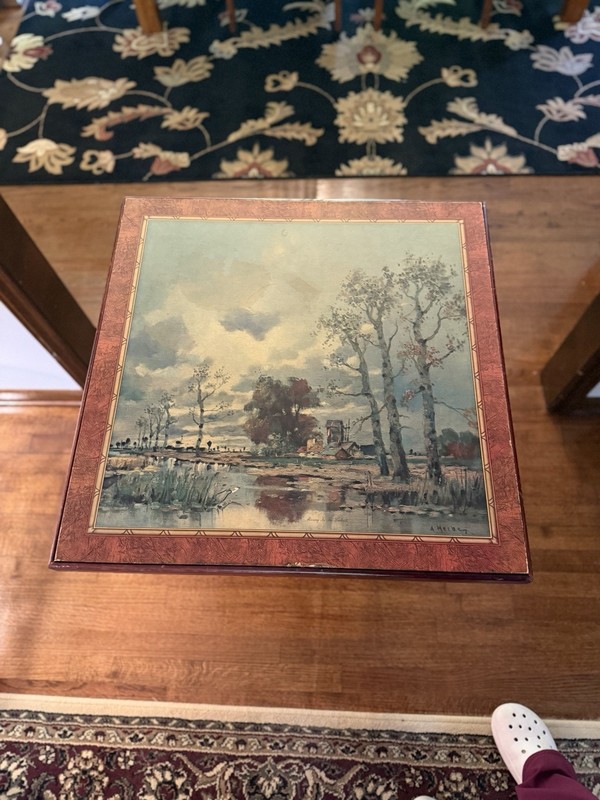 Vintage Folding Tray Table with Signed A. Herbe Landscape Art Top – Mid Century gallery