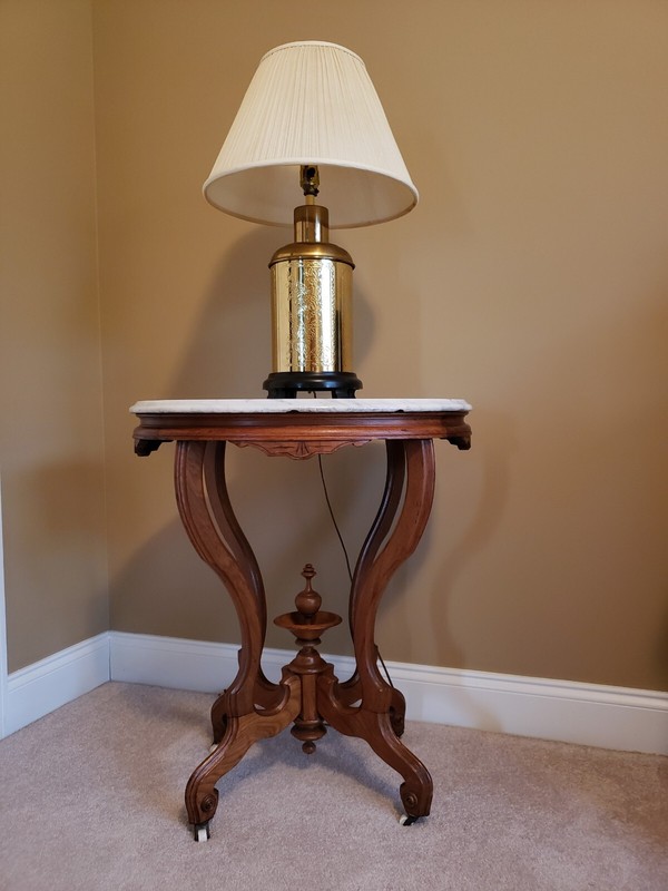 Antique Oval Walnut Marble Top Parlor Table 1800's gallery
