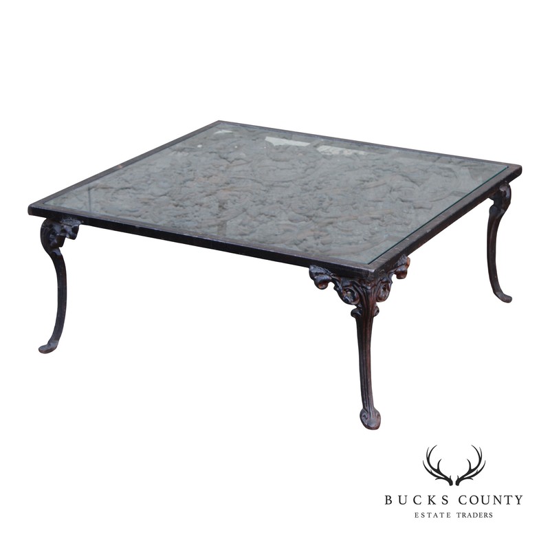 Victorian Style Glass Top Iron Coffee Table