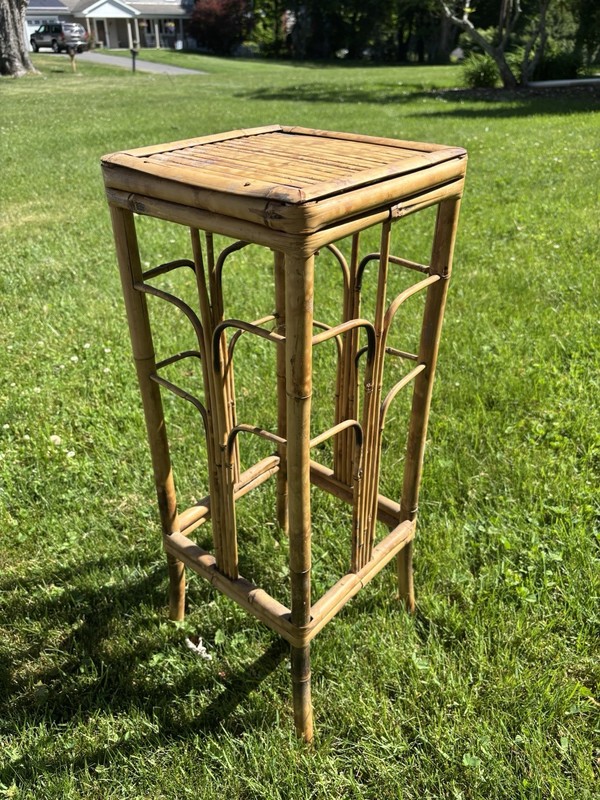 Antique Tortoise Burnt Bamboo Rattan Pedestal Plant Stand 1920s Art Nouveau gallery