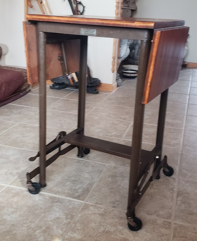 VTG MCM Hi-Lo Typewriter Stand Metalstand Industrial Rolling Table Metal & Wood gallery