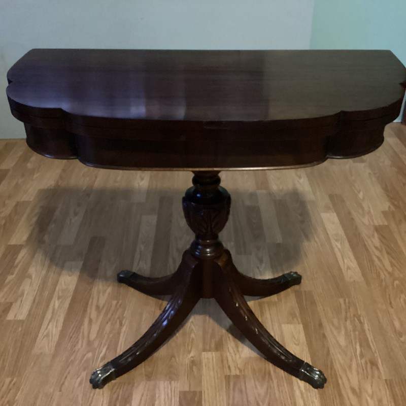 Antique classical claw foot flip top table foyer hall game card carved