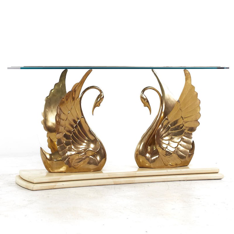 Mid Century Italian Brass Swan Console Table