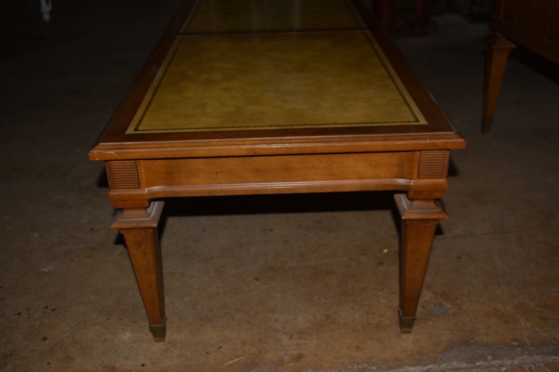 Vintage Leather Top Coffee & End Table Set, Wood & Brass gallery