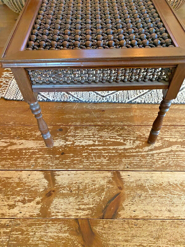 Vintage Moroccan Mid-Century Modern Carved Wood Bobbin Side End Coffee Table gallery