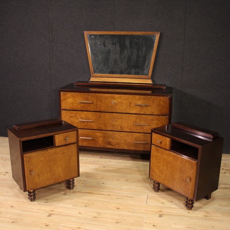 Pair of night stands in mahogany wood furniture Italian bedside tables 60s gallery