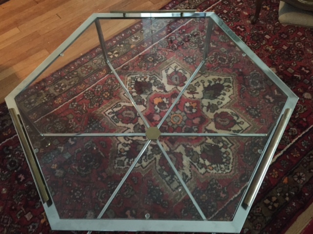 Maison Jansen Hexagonal Chrome Brass Coffee Table Hollywood Regency Modern