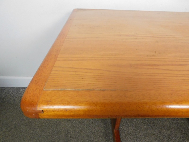 Mid Century Danish Modern 1970s Solid Teak Desk 48" Trestle Table Vintage Retro gallery