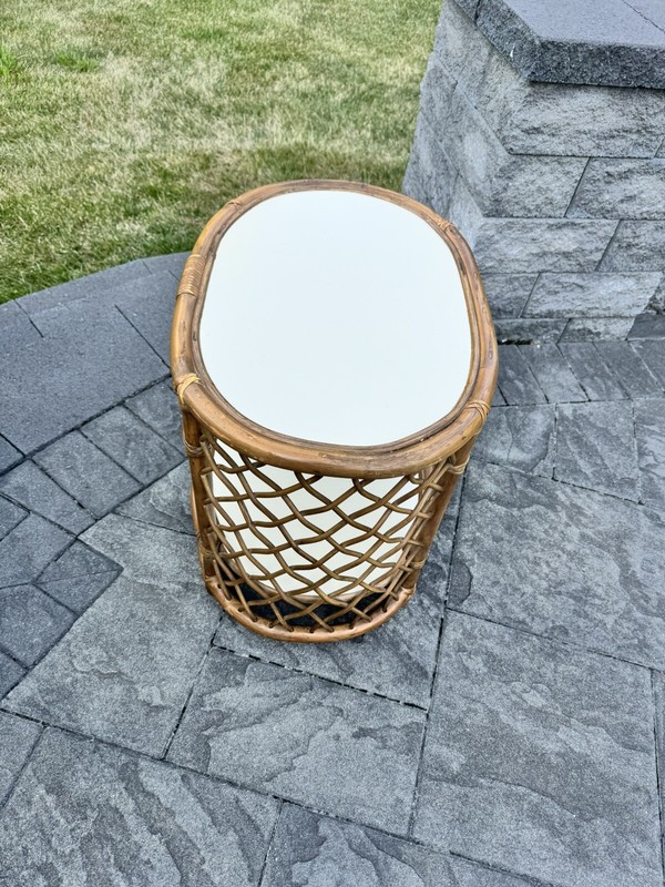 VTG MCM Bamboo Rattan 2 Tier Cocktail Coffee Table W/Formica Top L25xH22xW18” gallery