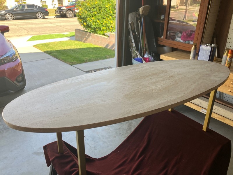 Mid Century Modern Long Oval Travertine Coffee Table gallery