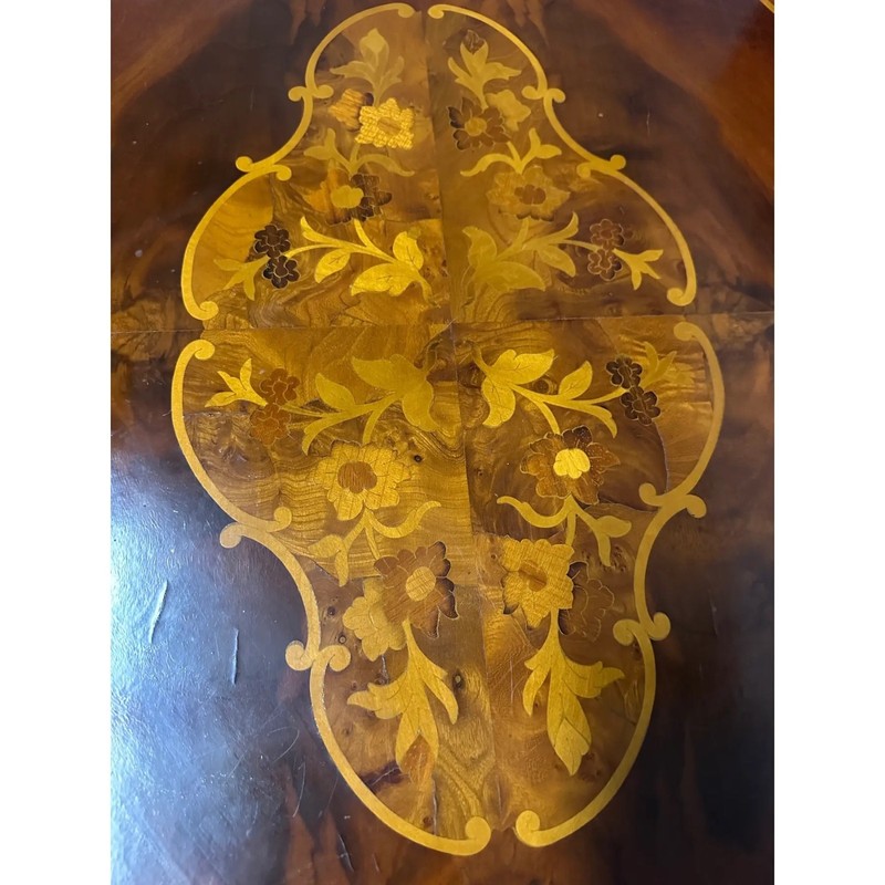 ANTIQUE Rococo Revival Oval Pedestal Dining Table With Floral Marquetry Inlay gallery
