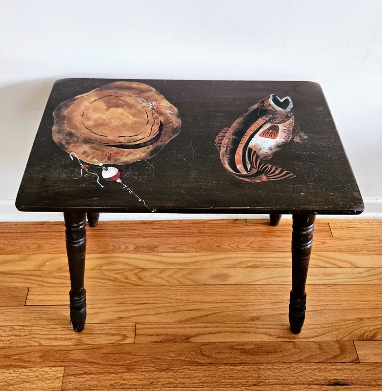 Vintage Unique Hand Painted “Fisherman” Wooden Accent Table!