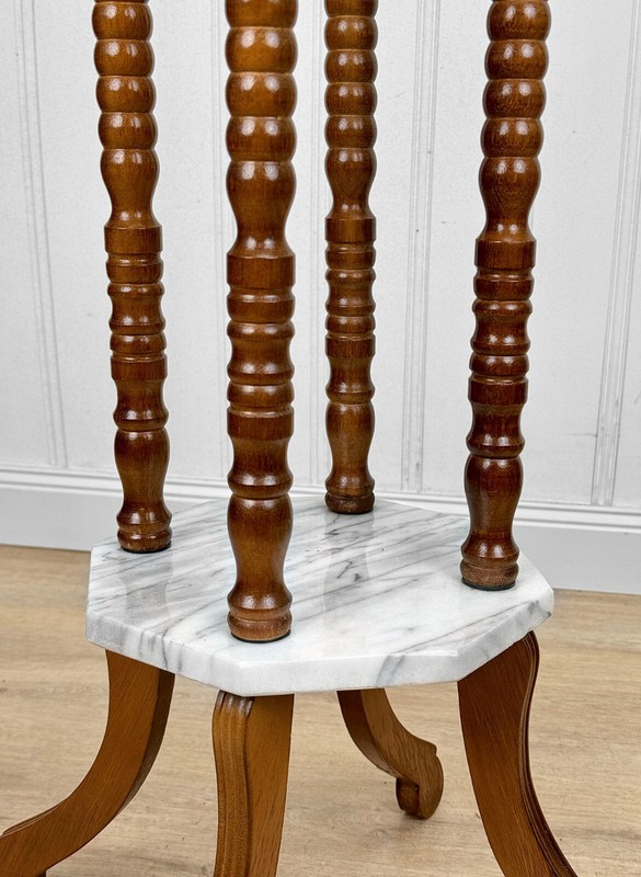 Vintage Traditional Turned Walnut & Marble Plant Stand Pedestal gallery