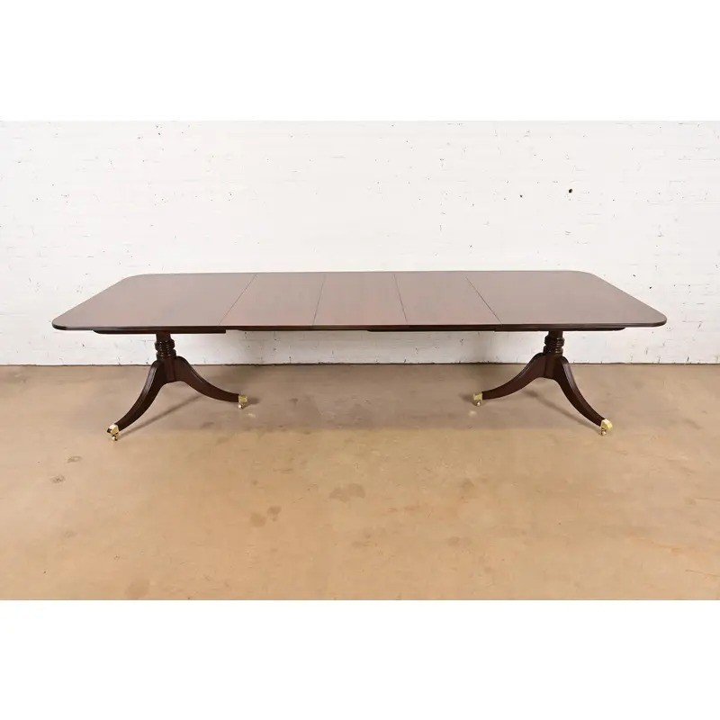 Baker Furniture Georgian Cherry Wood Extension Dining Table, Newly Refinished
