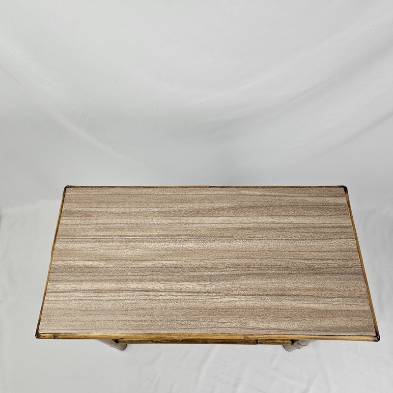 Vintage MCM Rattan End Table With Laminate Top Calif-Asian Boho Chic W/Shelf gallery