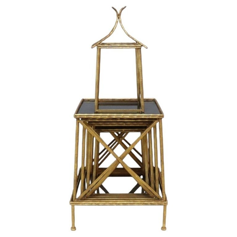 Aesthetic Brass & Glass 5-Stack Nesting Side Stand Set 20thC gallery