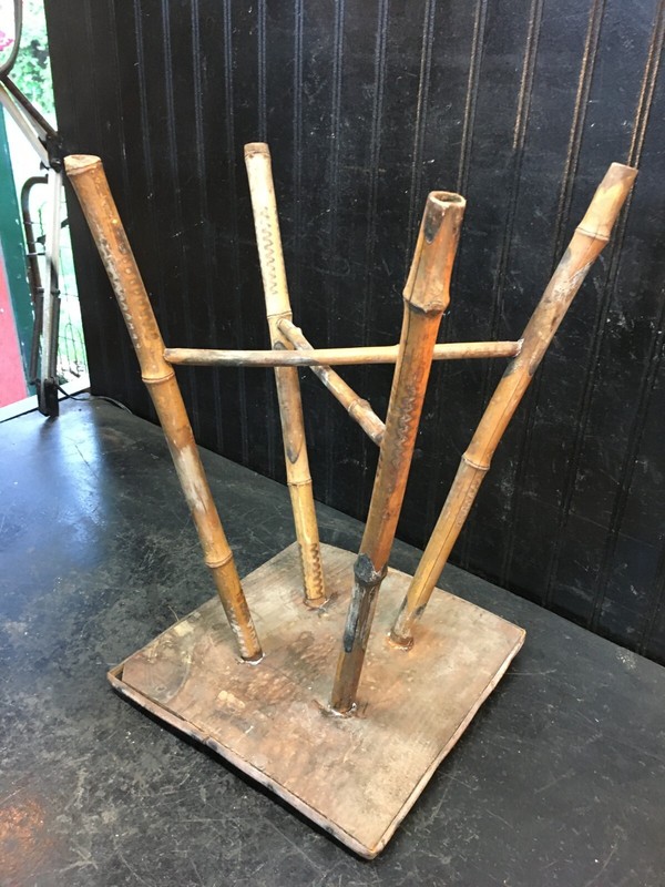Antique Victorian Bamboo Side Table Plant Stand 18in tall , Wood 11in Top gallery