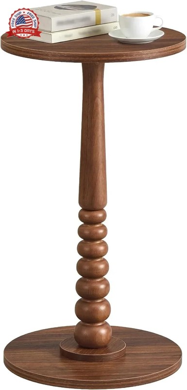 Round Side Table Solid Wood Accent Nightstand 11.8 for Living Room Bedroom