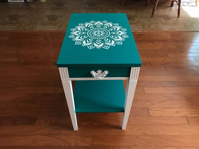 Hand Painted Striking Teal & White French Lace Side Table With Drawer gallery