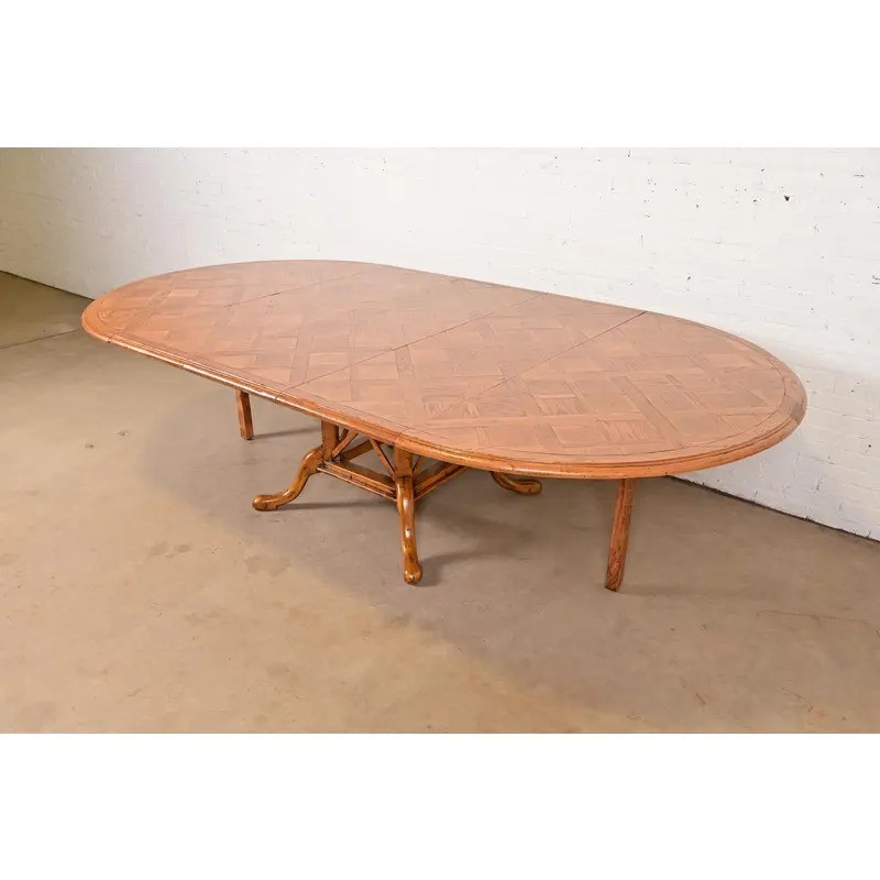 Guy Chaddock English Country Rustic Oak Pedestal Extension Dining Table gallery