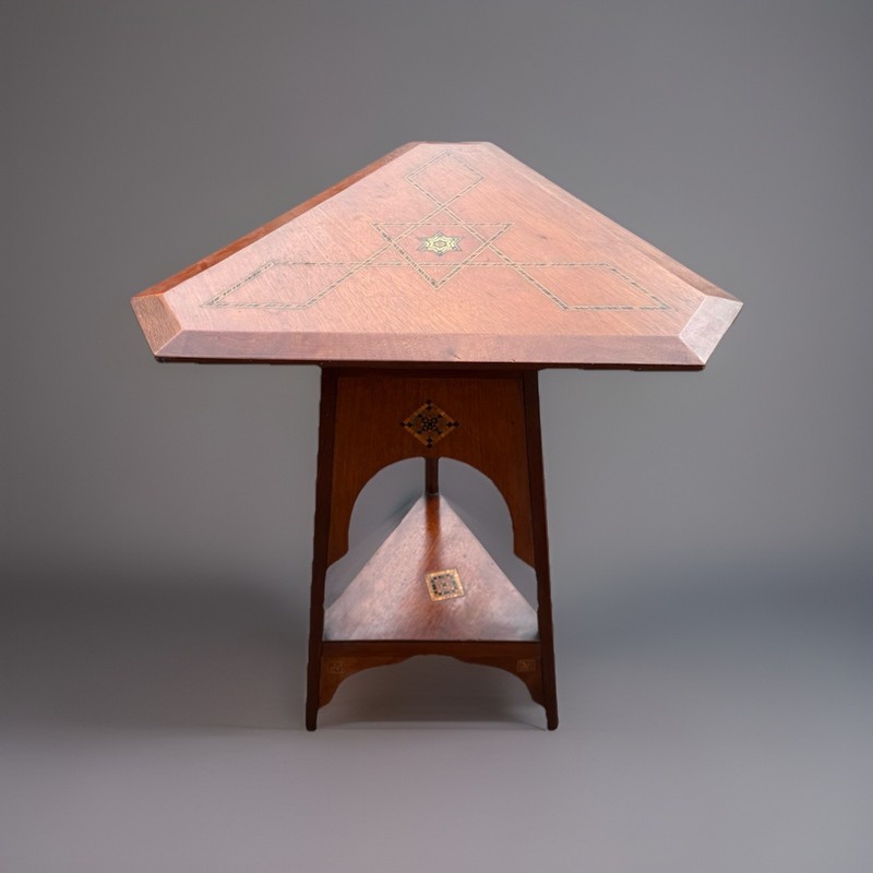 Unique Antique Arts & Crafts Tilt-Top Anglo-Moorish Inlay Cricket Table, 1890 gallery