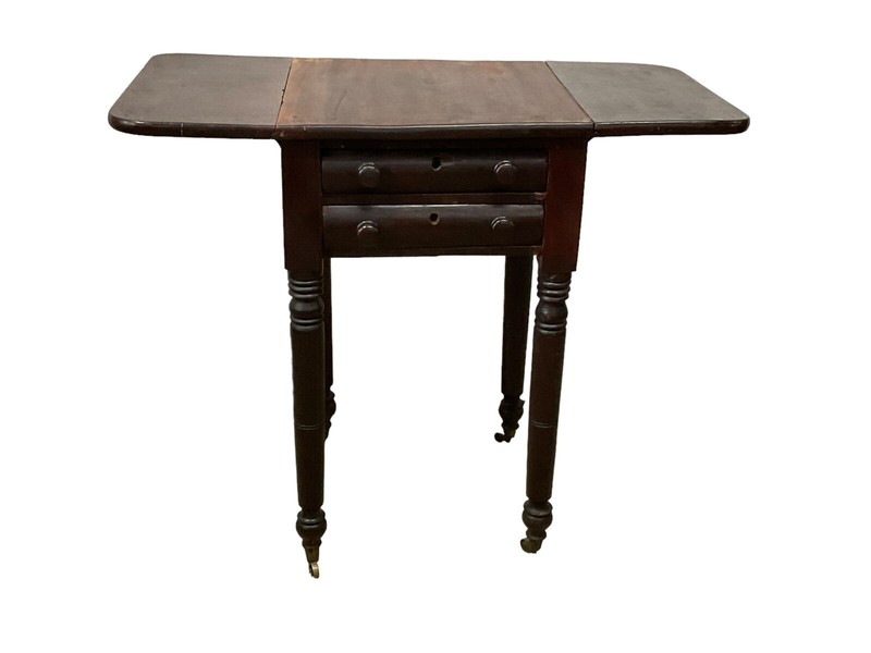 Antique sheraton work card table sewing stand drop leaf 1820 2 Drawers gallery