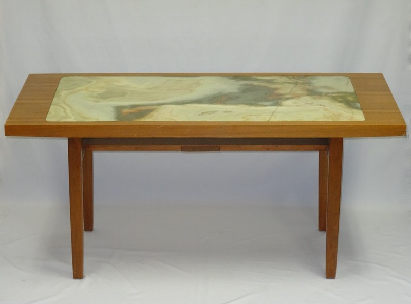 STRIKING MID CENTURY MODERN COFFEE TABLE with ONYX MARBLE INSET TOP