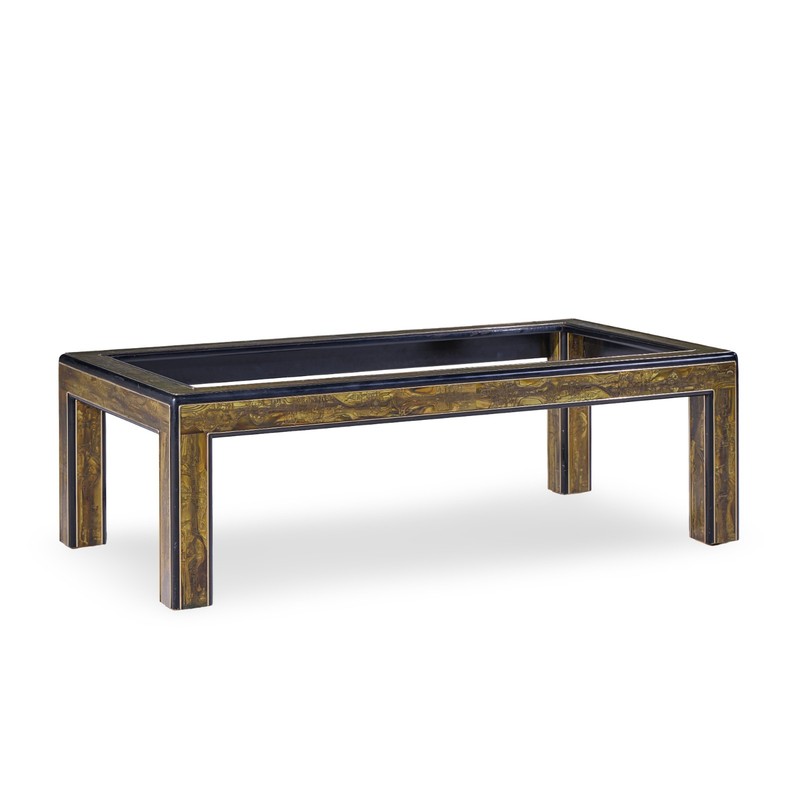 Bernhard Rohne Mid Century Acid Etched Brass and Glass Coffee Table