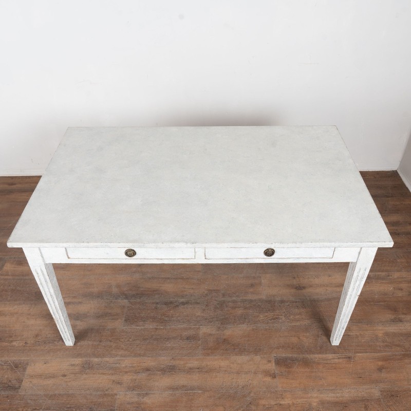 19th Century Swedish Gray Painted Two-Drawer Table or Writing Desk gallery