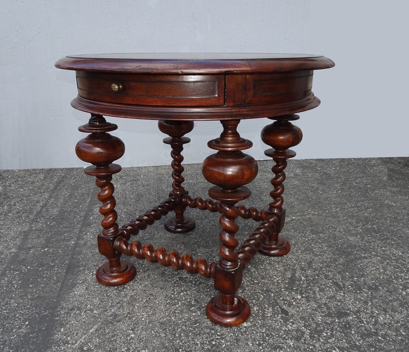 Vintage John Richard Large Spindle Side Table Leather Top w a Drawer gallery