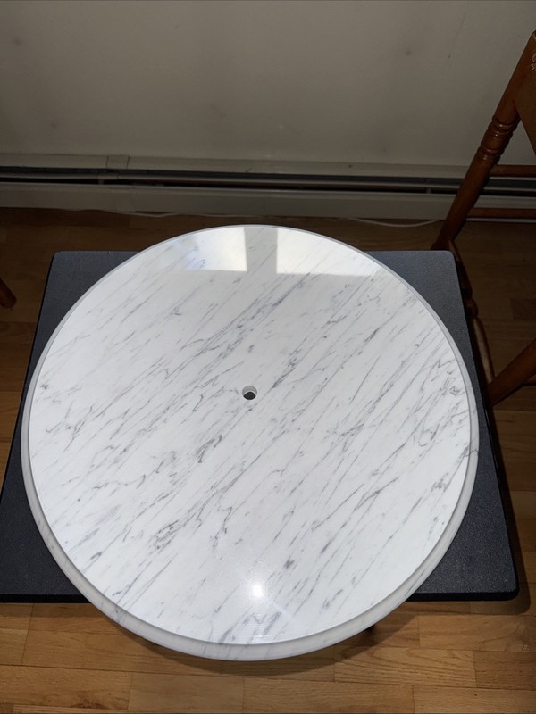Vintage Solid Replacement 18” Marble Table Top (Italy) White & Gray Veining