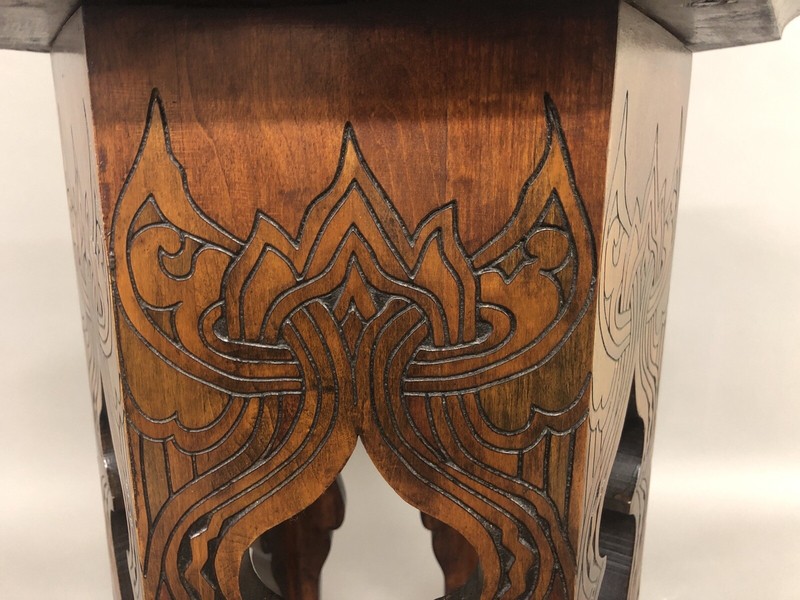 Antique Mahogany Stained Carved W/Faces Plant Table 21” X 15” gallery