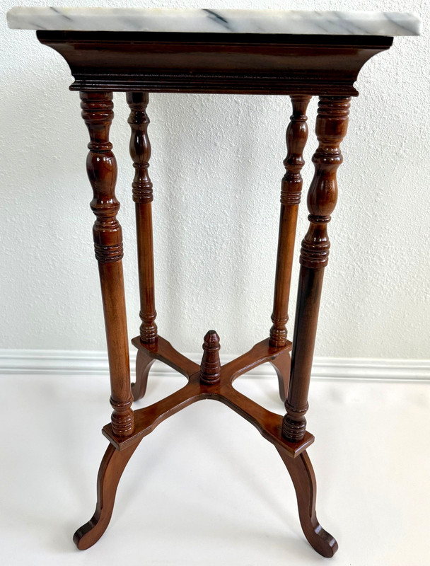 Large American French Country Mahogany Marble Top Pedestal Stand Table 29" gallery