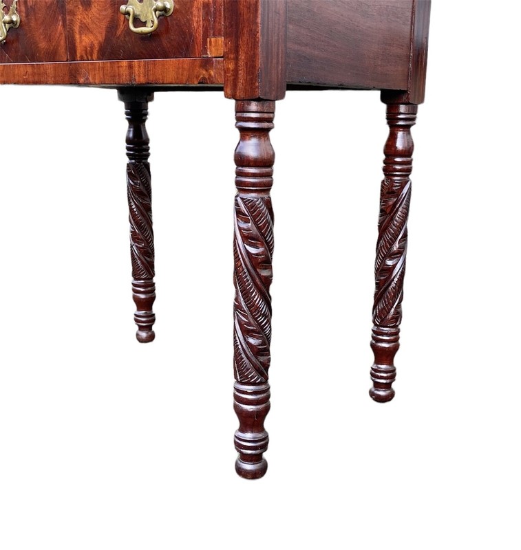 Antique Sheraton Mahogany Worktable / Sewing Stand with 3 Drawers & Carved Legs gallery