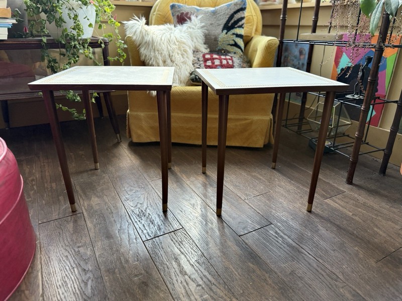 Vintage MCM nesting Stacking Tables Greek Key Design ARTEX 2 White /gold Accents gallery