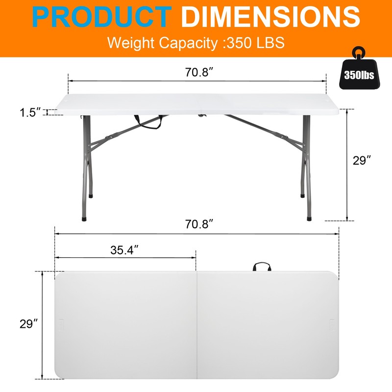 6FT Outdoor Courtyard Foldable Long Table,in stock gallery