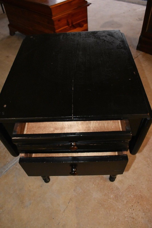 Antique Empire Style Drop Sides Table with Turned Legs Dark Ebonized Finish gallery