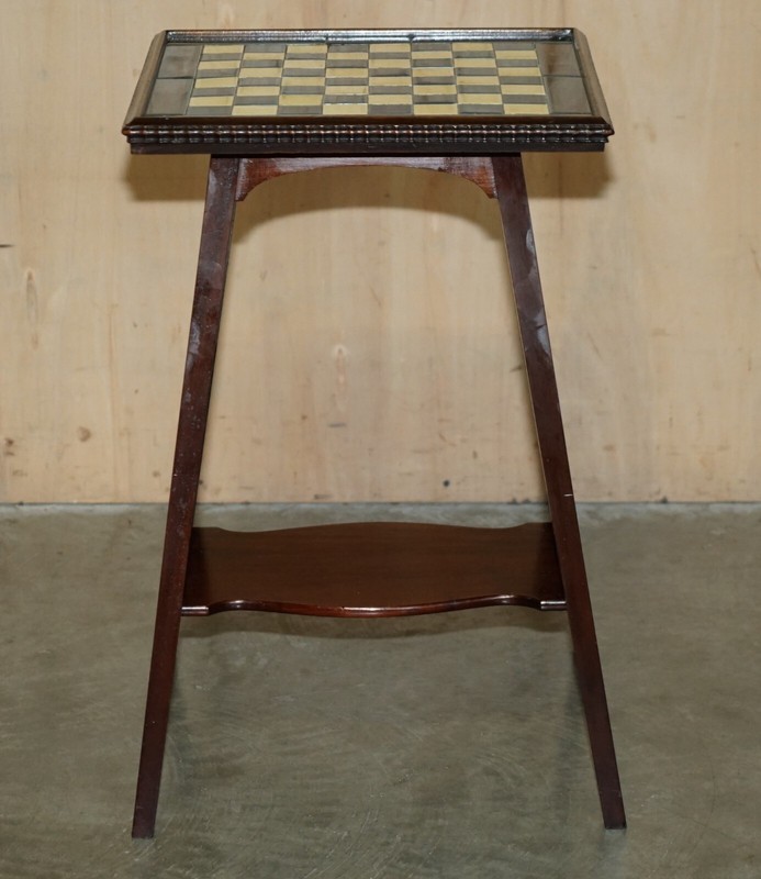 ANTIQUE VICTORIAN AESTHETIC MOVEMENT STYLE TILED TOP CHESSBOARD CHESS TABLE gallery