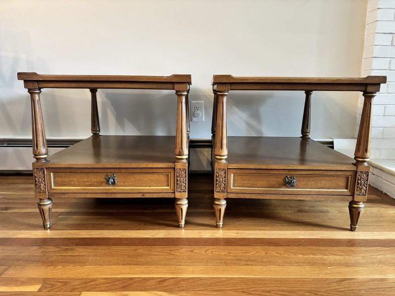 Antique Vintage French Regency Henredon Solid Wood Side Tables Set of 2 gallery
