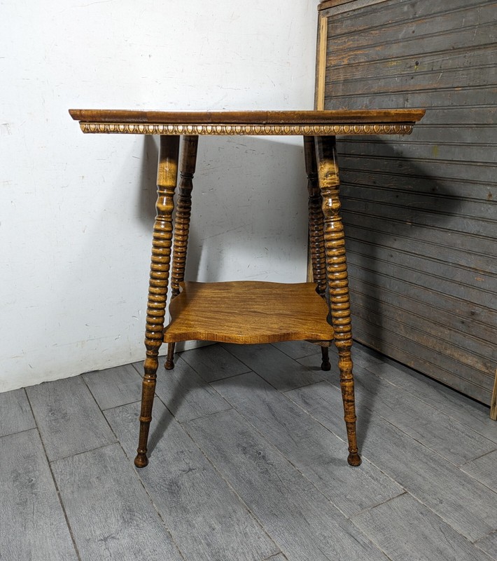 Antique Victorian 2-Tier Parlor Table Bobbin Turned Spindle Legs (assembly) gallery