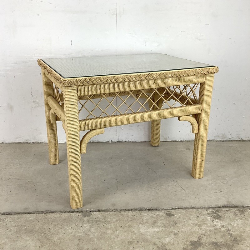 Boho Modern Henry Link Style Wicker and Glass Top Side Table gallery