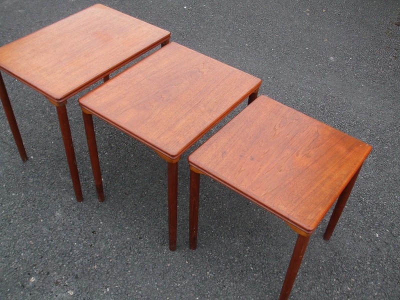 Vintage Danish teak nest of tables, mid century era, fast economy delivery
