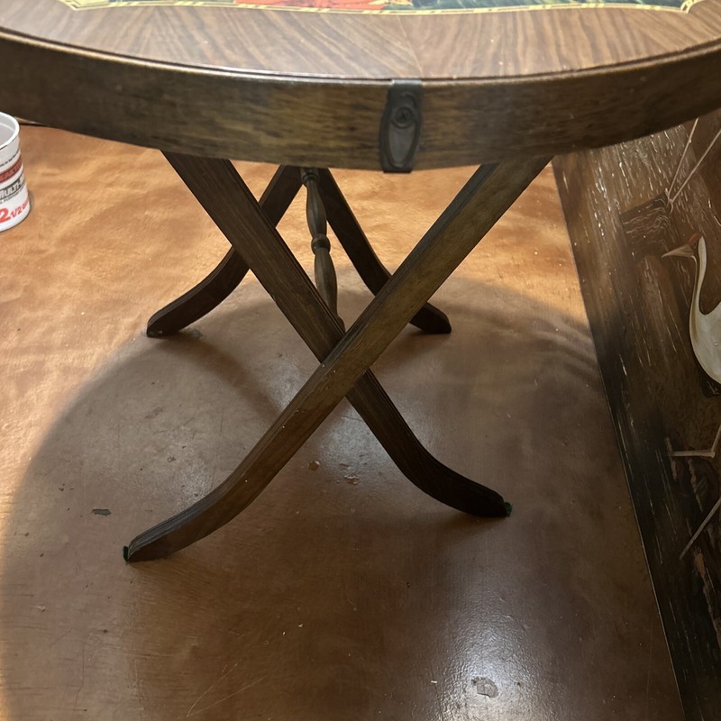 Vintage Walnut Folding Table by Bridge Tables&Novelties,Lowell Mass w/Hunt Scene gallery