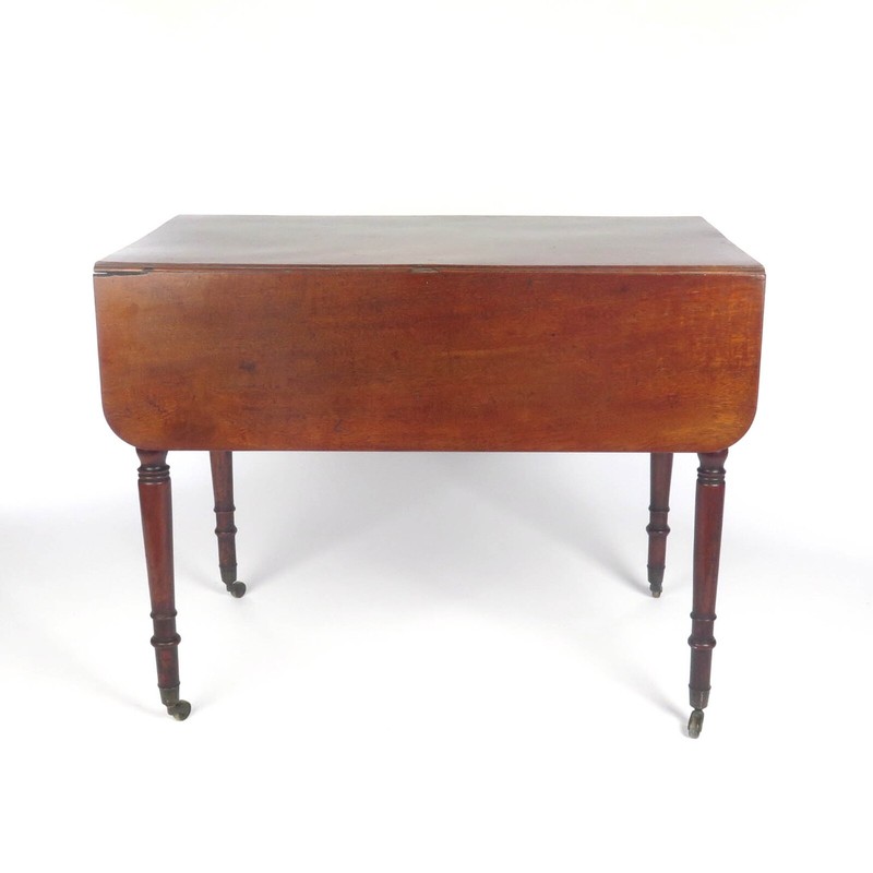 Antique Drop Leaf Table Pembroke Mahogany Inlay Turned Legs 19th c gallery