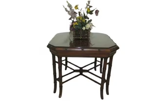 Hollywood Regency Faux Bamboo Chinoiserie Chippendale Style Coffee Table Wood