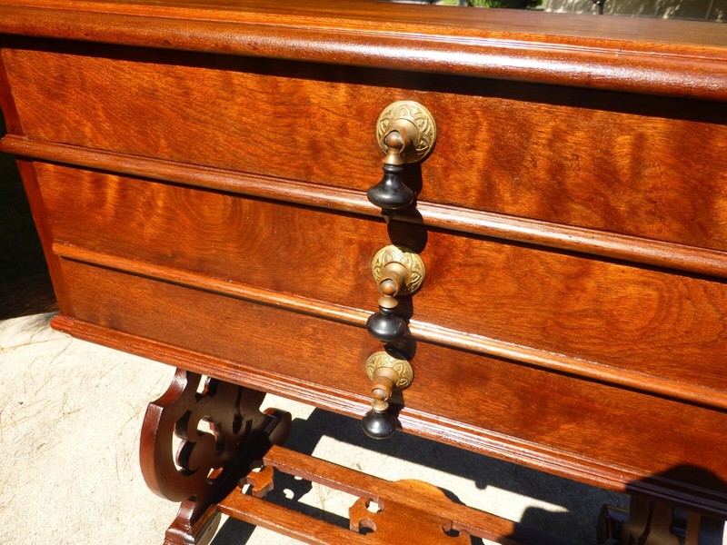 AMERICAN ROCOCO WALNUT 2 DRAWER SEWING STAND TABLE c1860 gallery
