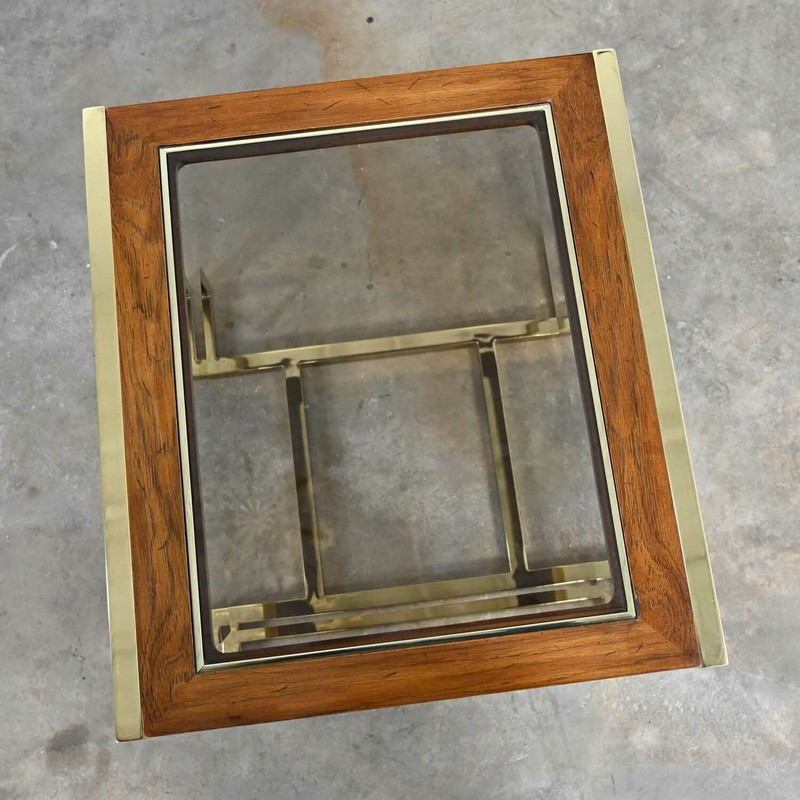 Brass Plated Wood & Glass End Table by Thomasville Furn Style Milo Baughman gallery