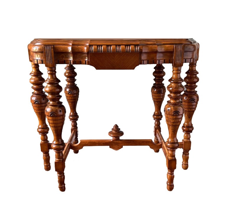 1915 Edwardian Refinished Mahogany and Burl Walnut Banded Top Console Table