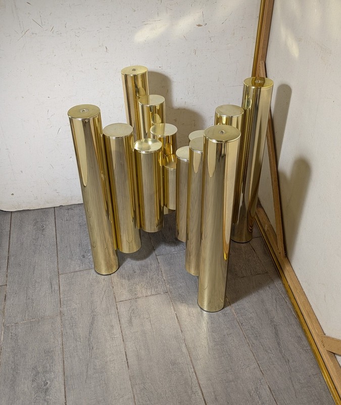 Vintage Mid Century Modern Brass Tubular Organ Pipe Cylinder Cluster Table Base